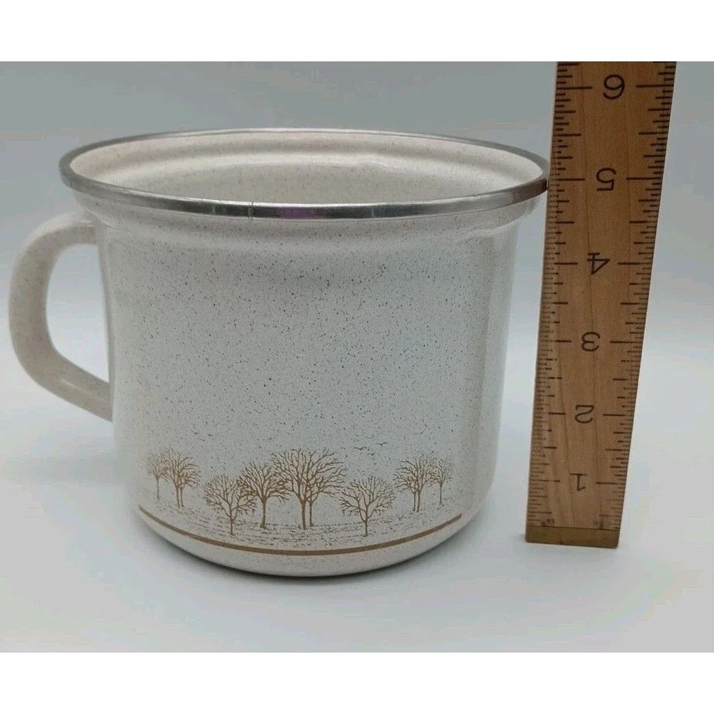 Vtg Heavy Enamelware Cookware Polish Handle Winter Trees